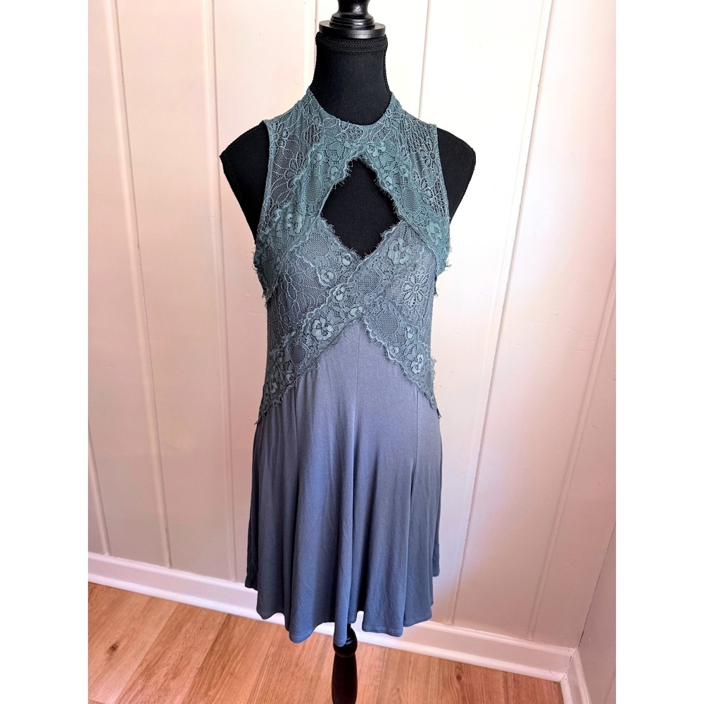 American Eagle Lace Overlay Indie Sleaze Mini Dress Blue Green Small